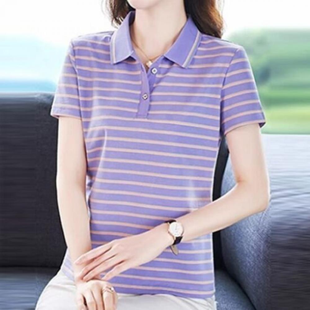 Navava Women S Daily caSual STripe Collar ShorT Sleeve T ShirT nT3410