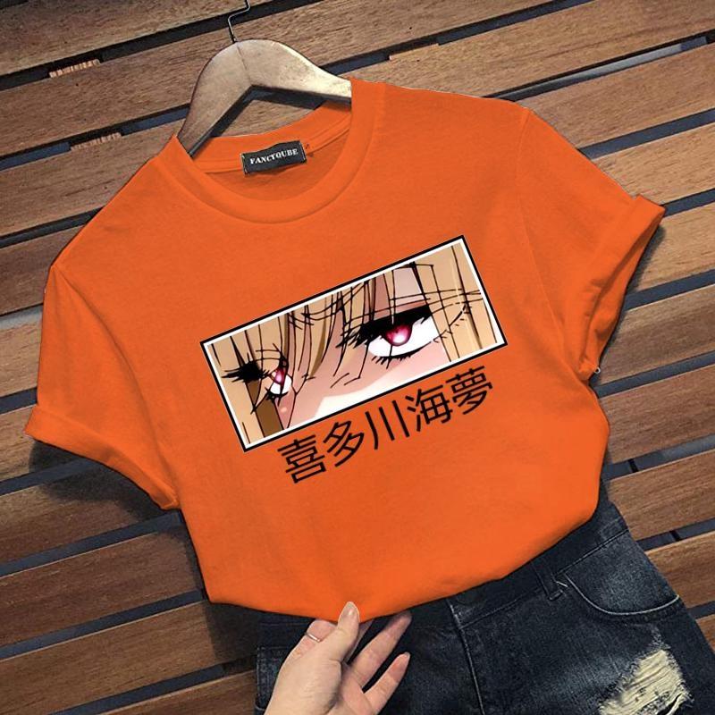 Dámské nové módní anime tričko s potiskem očí Kitagawa Marin, ležérní venkovní pouliční anime tričko Harajuku, top