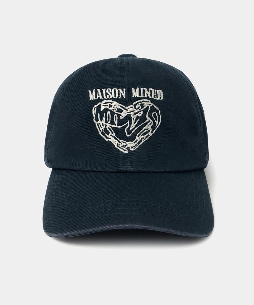 MAISON MINED Doodle Heart Vintage Washed Ball Cap Navy