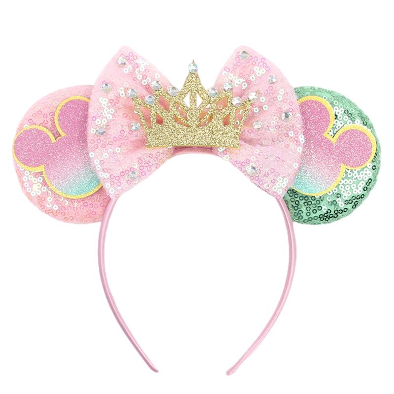Trip Mickey Ears Headband For Girls Women Sequin Castle 5"Bow Hairband Festival Party Cosplay DIY Hair Accessories