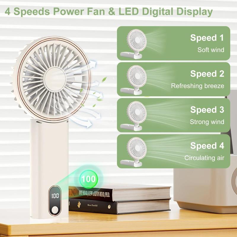 Mini Handheld Fan Powerful Handheld Fan Small Battery Operated Fan with LED Display 4 Speed Adjustable Lightweight Rechargeable