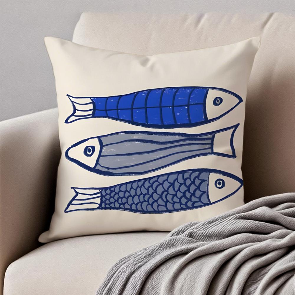 SSardines Art Cushion Cover Pillowcase Antidustmite Invisible Zipper Short Plush Sofa Cushion