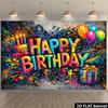 Fondo de Cumpleaños Feliz Graffiti 2D Banner de Fotografía con Salpicadura de Color Vibrante