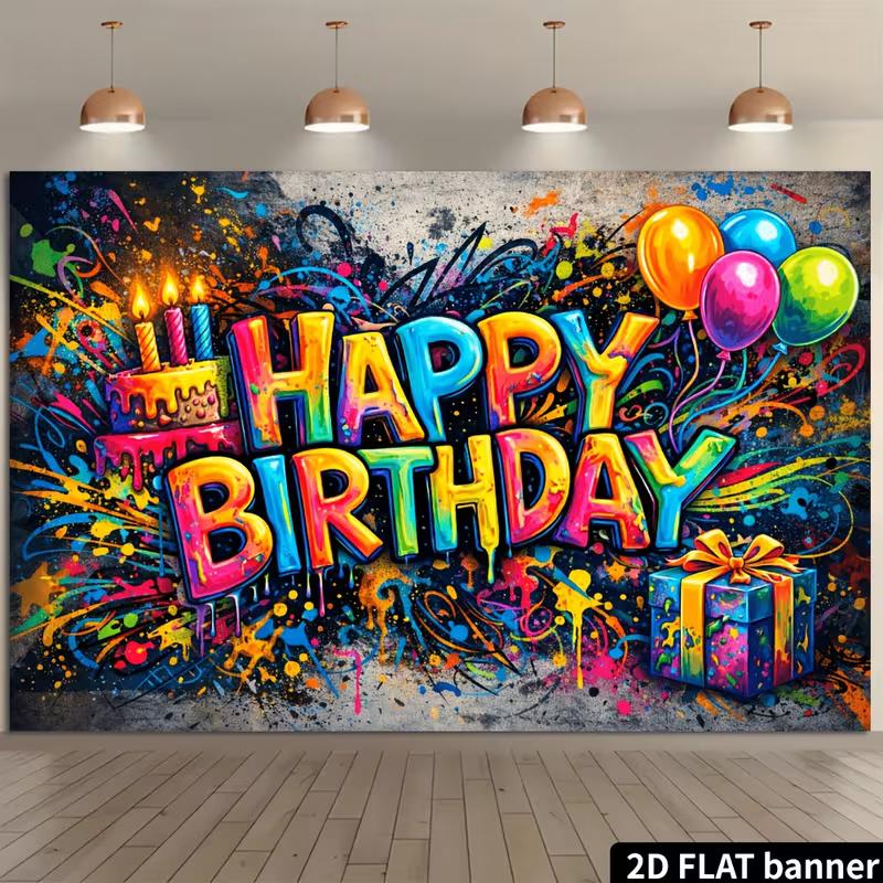 Fondo de Cumpleaños Feliz Graffiti 2D Banner de Fotografía con Salpicadura de Color Vibrante