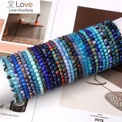 Bracelets bleus de 6 mm pour femmes et hommes, bracelet en pierre naturelle Reiki, corde élastique extensible, sodalite, apatite, chat, œil de tigre, bijoux