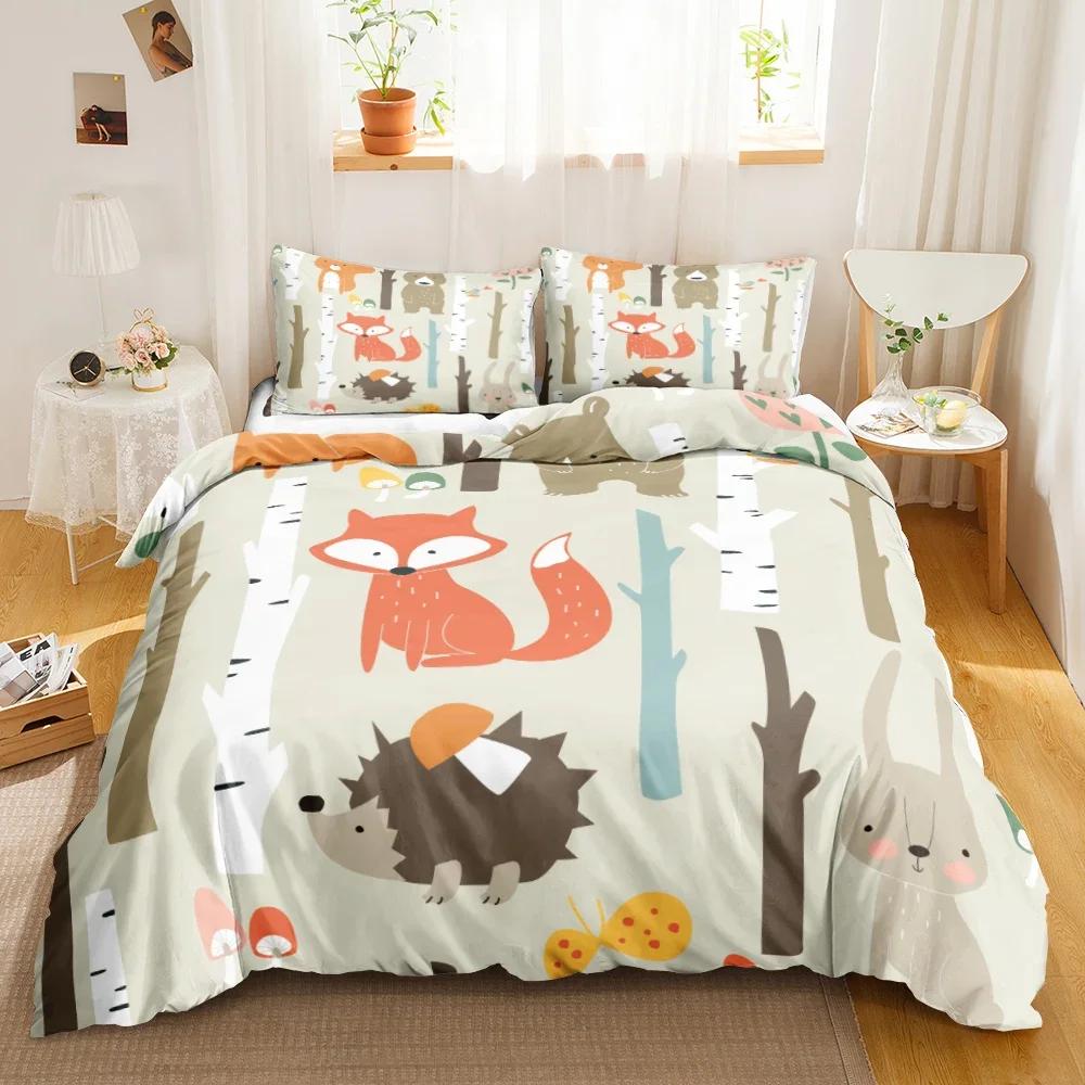 Cartoon Fox Cute Flower Feather Headband Comfortable Duvet Cover Pillowcase Bedding Set Children Bedroom Decoration Home Textile