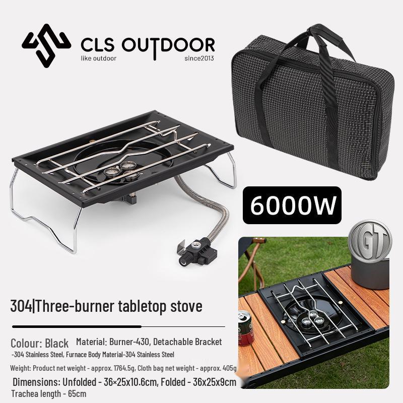 CLS Portable Gas Stove: Compact Outdoor Three-Burner for Camping, Picnics, and Barbecues.