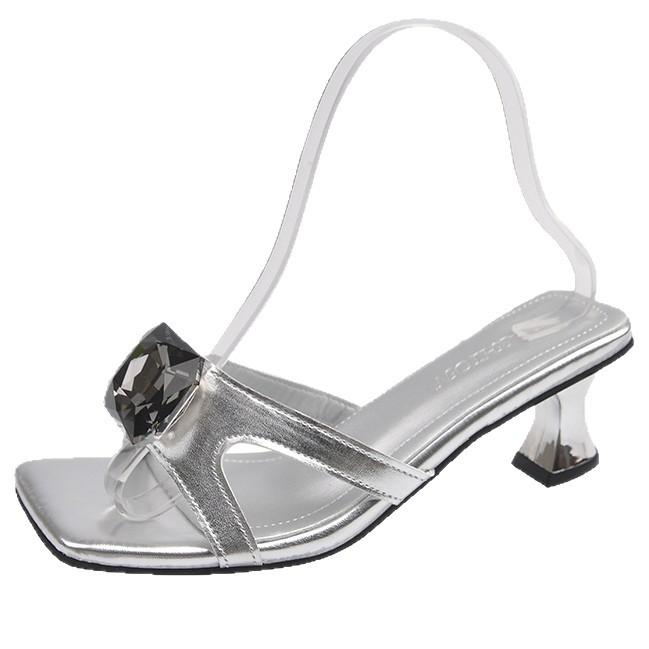2025 Summer New Rhinestone High-heeled Sandals Fairy Temperament Thin-heeled Strap Dinner Shoes, Wind