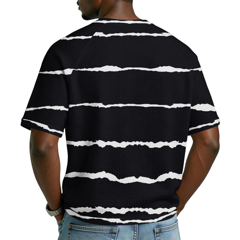 Men's Casual Stylish Striped Texture Printed Short-sleeved Shirt Men's Breathable V-neck Short-sleeved Top