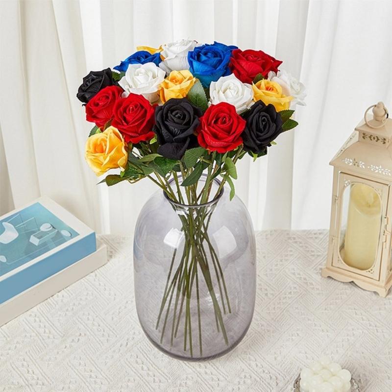 Practical Set of 6 Lifelikes Soft Flocking Fabric Roses Portable for Florals Arrangements and Special Gifts Daily Use