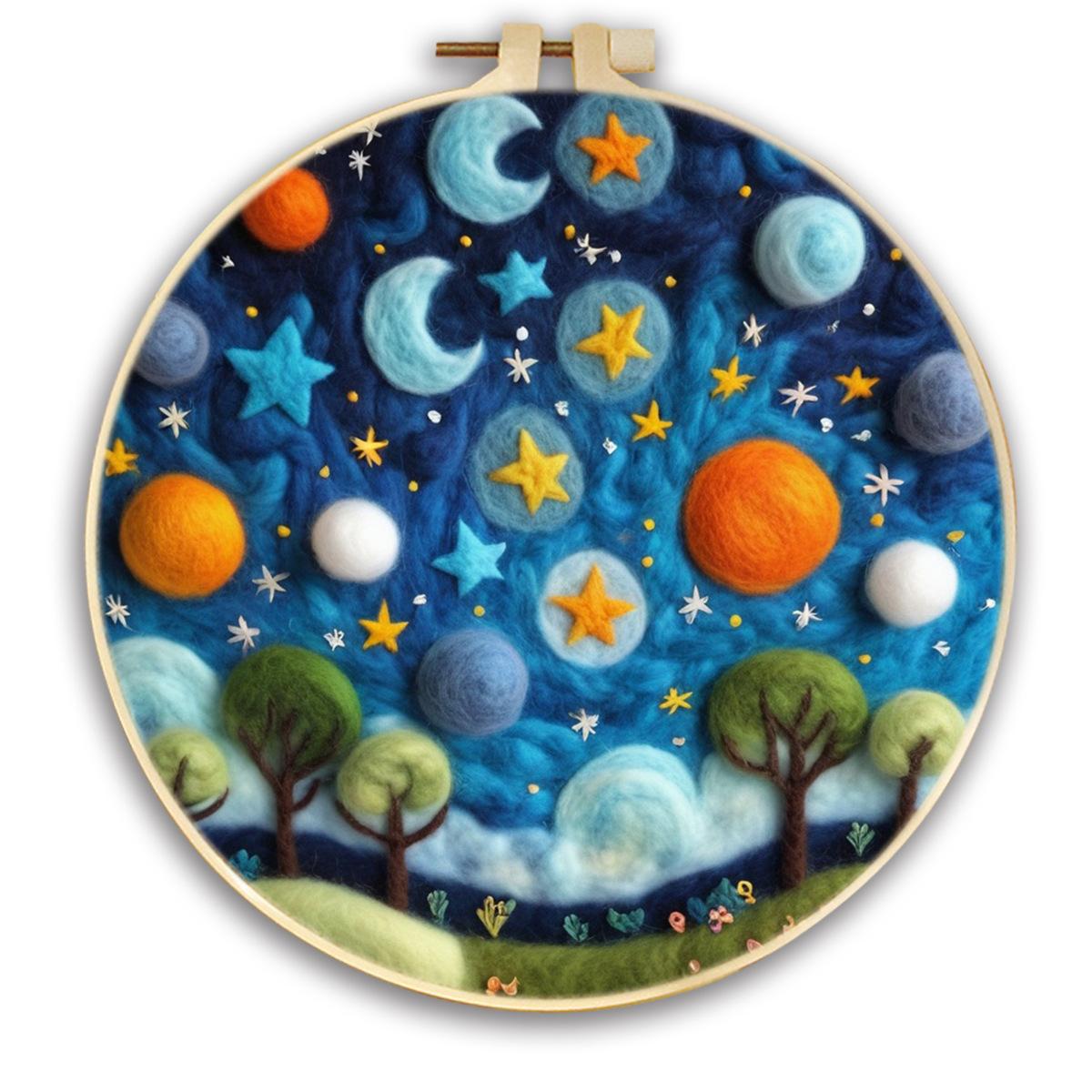 

1 шт. Набор для вышивания «Ночное небо и пейзаж», Фетровая живопись Сделай сам подарок 20cm