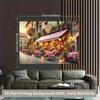 Italian Restaurant Scene Tapestry, Outdoor Pizza Shop Wall Hanging for Live Streaming
