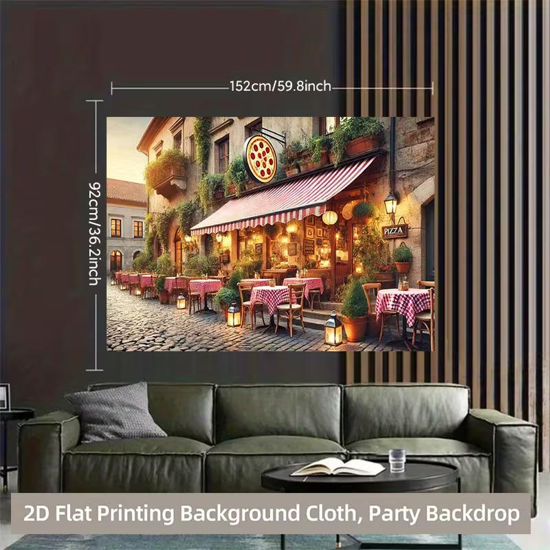 Italian Restaurant Scene Tapestry, Outdoor Pizza Shop Wall Hanging for Live Streaming