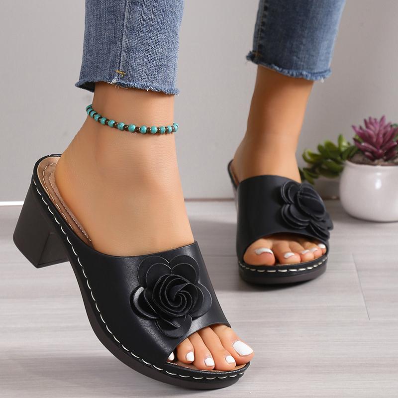 Fashion 2025 Summer High Heels Sandals for Women Flower Decor Thick Heel Summer Sandles Woman Lightweight Open Toe Casual Sandalias 43