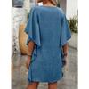 New Solid Color V-neck Ruffle Sleeve Loose Straight Casual Dress for Women, European & American Style Crossbody Dress