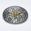 Taurus Western Style Zinc Alloy Bull Head Leather Belt with Vintage Patterned Buckle