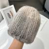 Autumn and Winter Warm Women's Double-sided Mink Hair Woven Fur Hat Retro Versatile Fashion Elastic Melon Rind Small Round Hat