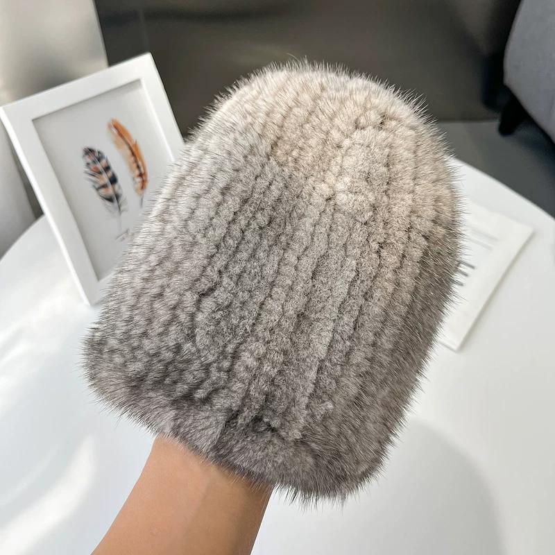 Autumn and Winter Warm Women's Double-sided Mink Hair Woven Fur Hat Retro Versatile Fashion Elastic Melon Rind Small Round Hat