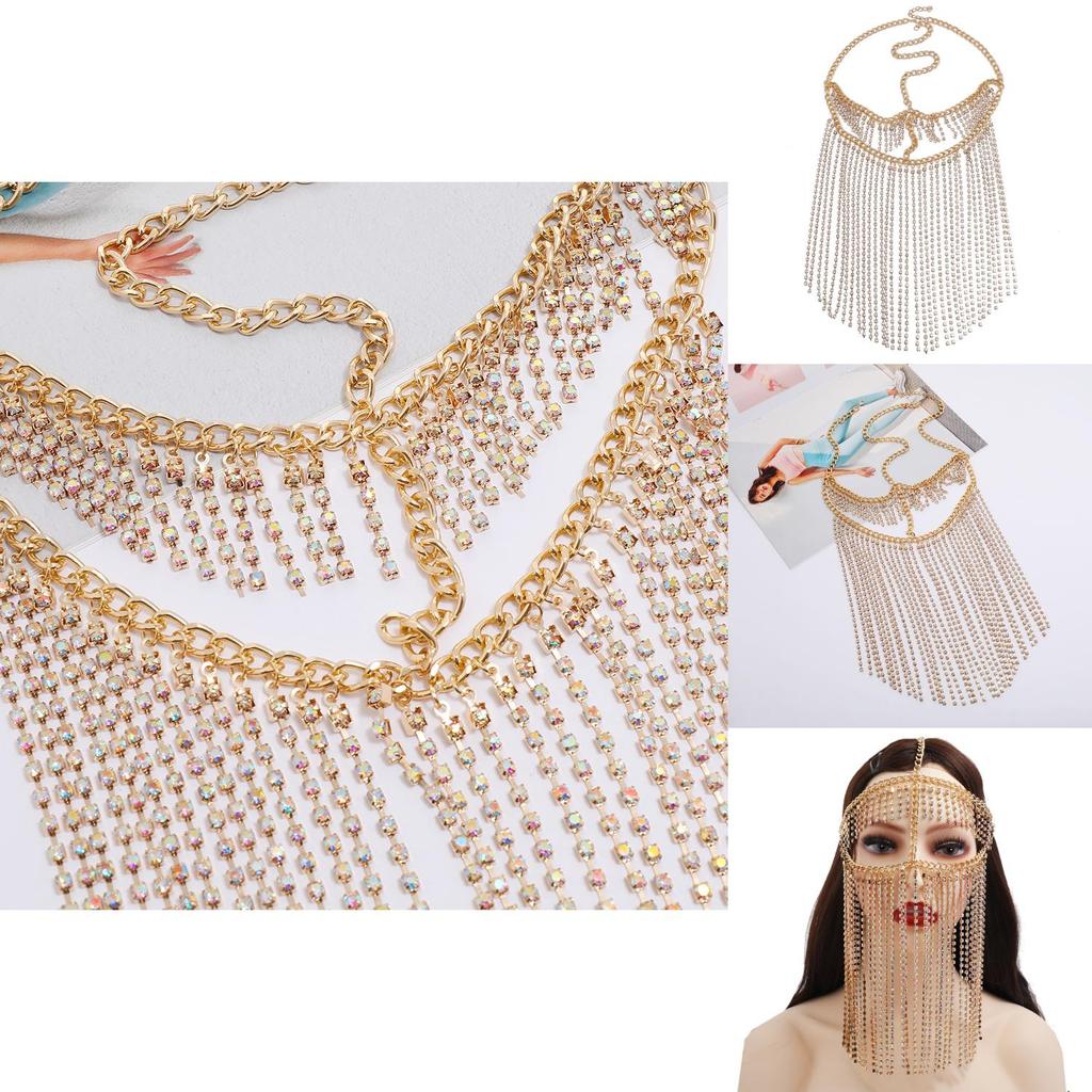 Fashion Rhinestone Decoration With Tassel Design Women Headwear Face Curtain For Nightclub Party And Performance