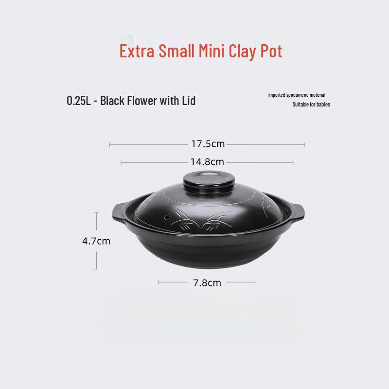 LIEI Mini Ceramic Casserole Pot with Lid (Black Flower)