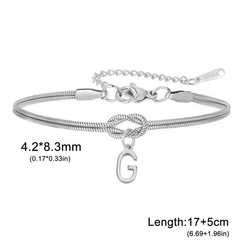 Stainless Steel 26-Letter Bracelet & Anklet with Double-Layer Knotted Snake Bone Chain