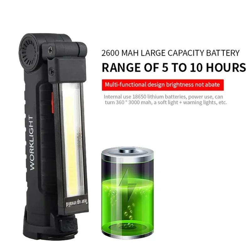 LED Flashlight Rechargeable Camping Work Light IP64 Waterproof with Magnet Hook 5 Lighting Modes Suitable for Night Work