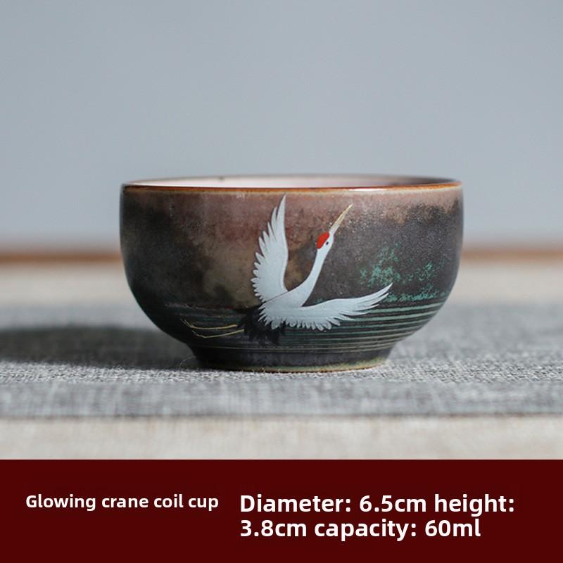 Deyutang Japanese Color Changing Ceramic Crane Tea Cup Set with Gift Bag
