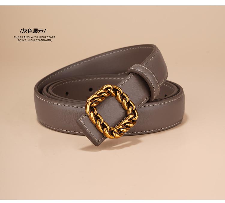 New Women's Belt, High-end Smooth Buckle Jeans Belt, Fashionable and Versatile, Genuine Leather Belt for Women