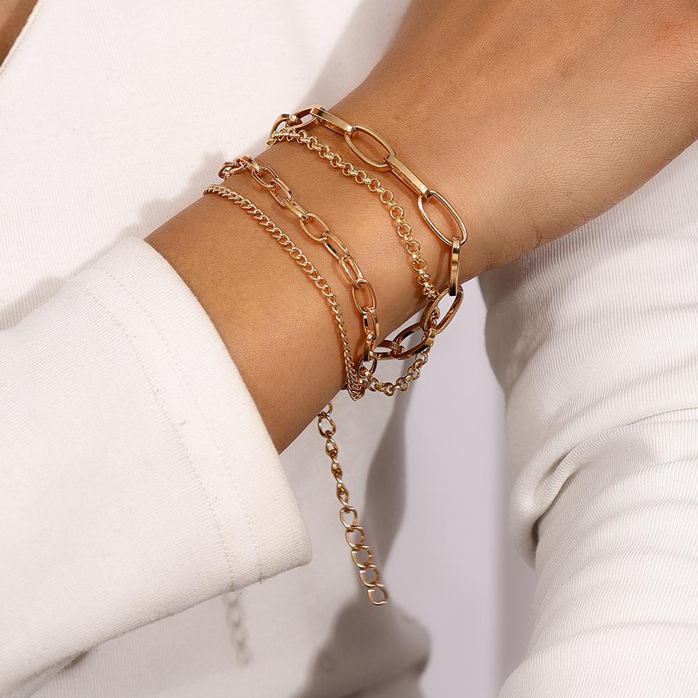 Classic Gold Color Chain Bracelet Multilayer Hip Hop Punk Bracelet Women Men Jewelry Gifts