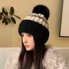 Autumn and Winter Hat Female Cute Hairball Cold Hat Rabbit Fur Fleece Warm Hat