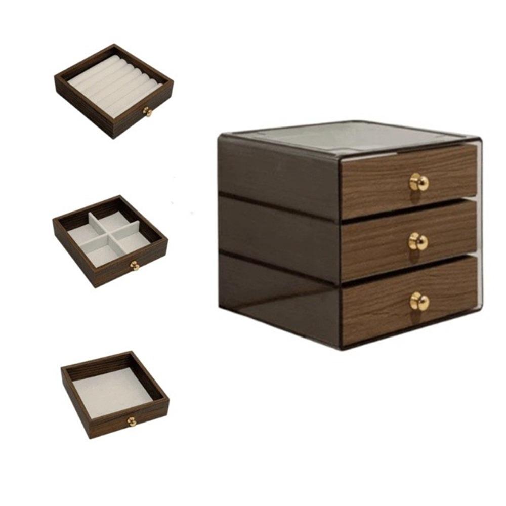 Large Capacity Wooden Walnut Grain Jewelry Box Dust-proof Necklace Display Storage Boxes  Gifts