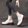 New first-layer cowhide small leather shoes women's thick heel retro lace-up casual shoes medium heel four-season single shoes