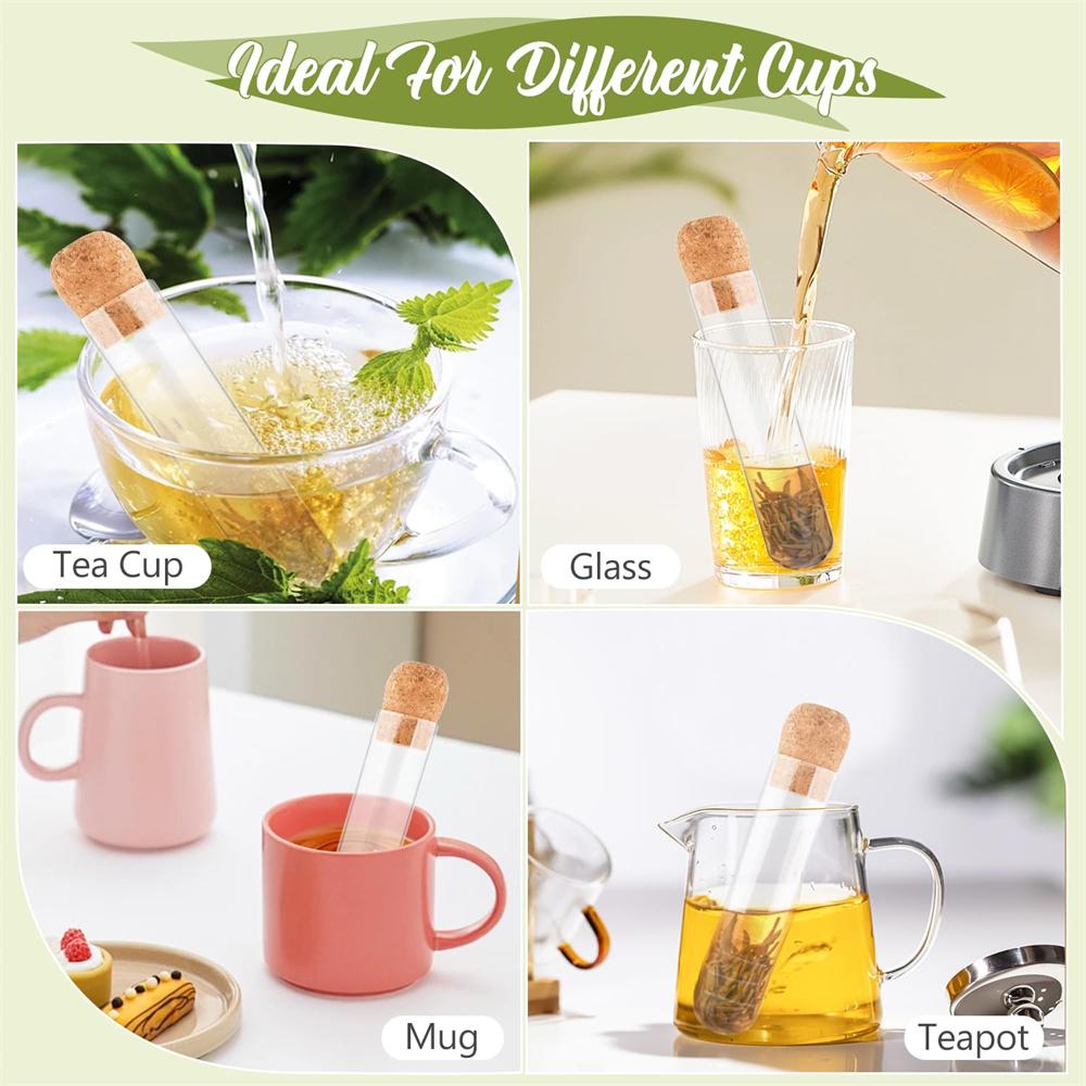 1pc Glass Tea Infuser Tea Set Strainer with Cork Lid Transparent Loose Leaf Steeper Filter with Cork Lid for Tea Cups, Mugs, Tea