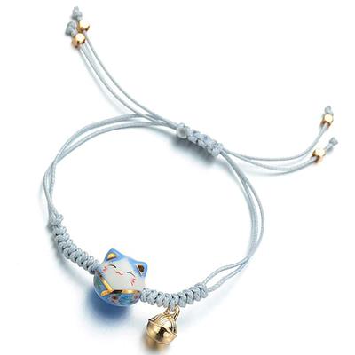 Glückskatzen-Armband, handgewebt, Feng Shui, Glücksbringer, Keramik, Katze, Maneki Neko, Glücksreichtum, Armband