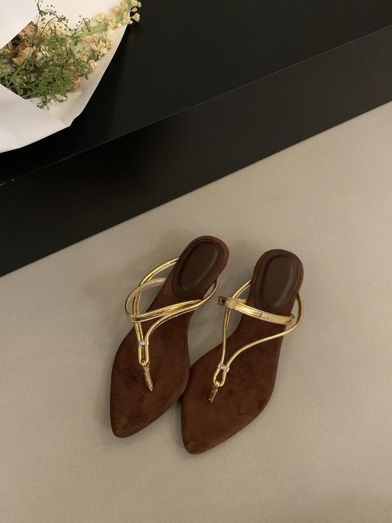 French Pointed Silver Wedge Heel Cool Slippers Women's Outer Wear 2025 Summer New Niche Toe Thin Strap Roman Sandals