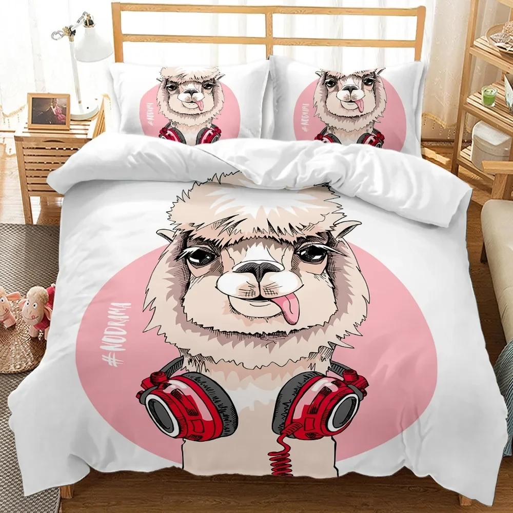 Alpaca Duvet Cover Boys Girls Alpaca With Headphones Duvet Cover Cartoon Alpaca Polyester Comforter Cover Double Queen King Size