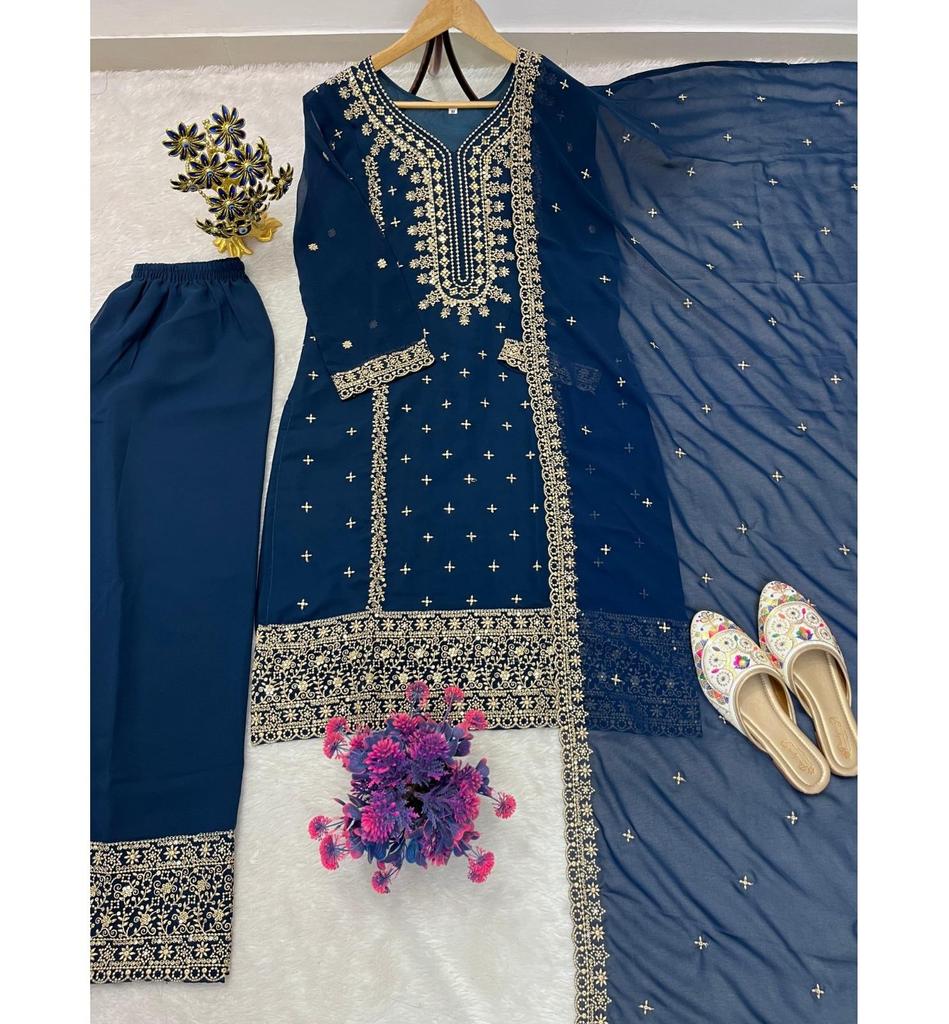 Traje Salwar de Georgette Sintético de Diseñador Indio para Fiesta Conjunto Salwar Kameez Bollywood para Mujer
