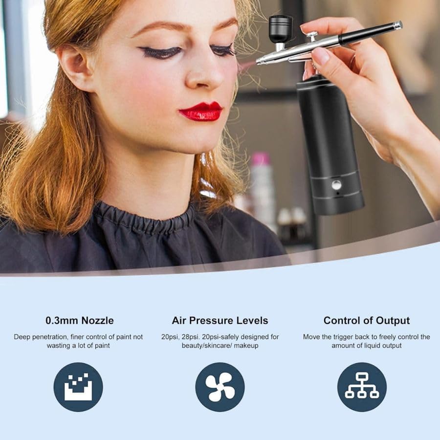 Aepto Airbrush for Nails Cordless Portable Airbrush Kit with Compressor 2 Levels 36 Psi High Pressure Rechargeable Air Brush Machine with 0.3mm