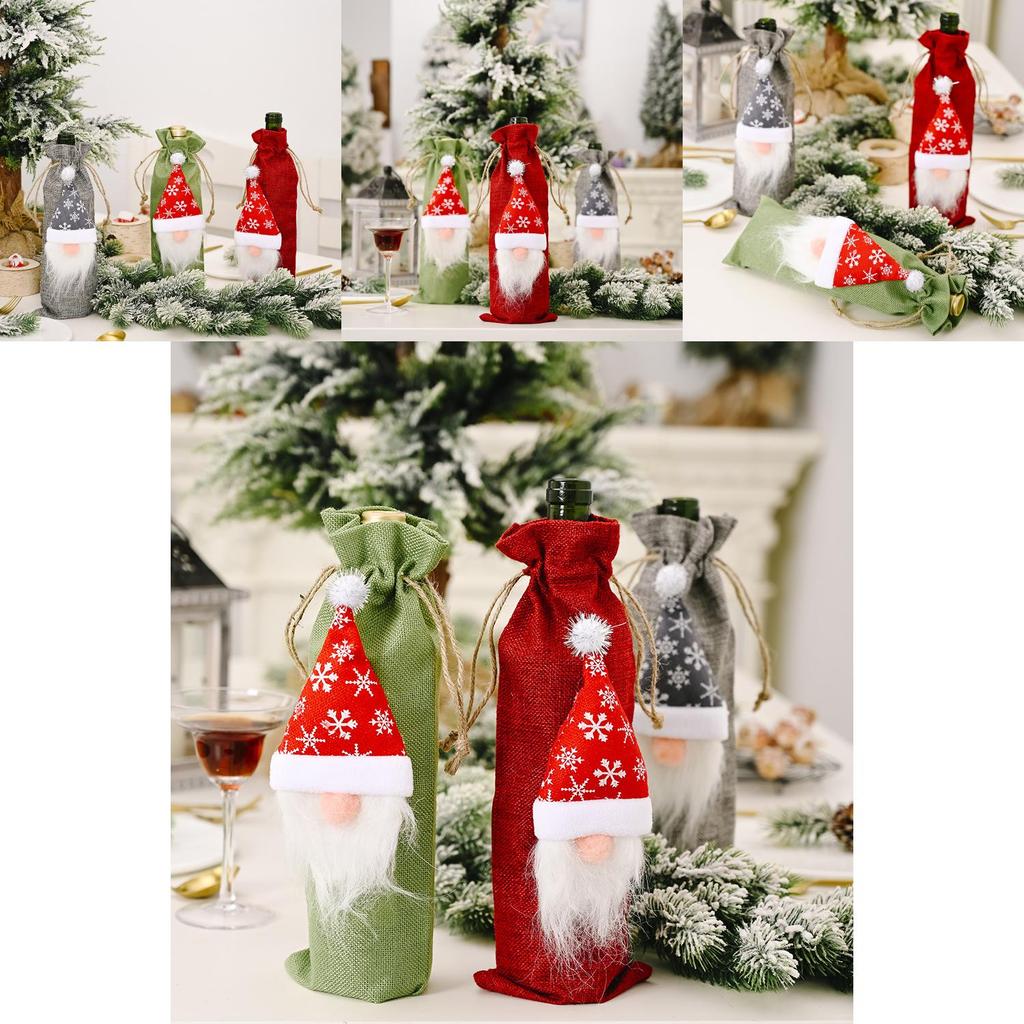 Adorable Forest Santa Burlap Wine Bottle Holder For Joyful Christmas Celebrations