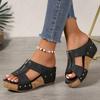 Women’s Studded Wedge Peep-Toe Platform Slide Sandals