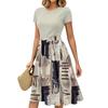 Mote Dame Casual Belte Kortermet Rund Hals Geometrisk Trykk Spleiset Elegant Temperament Kjoler