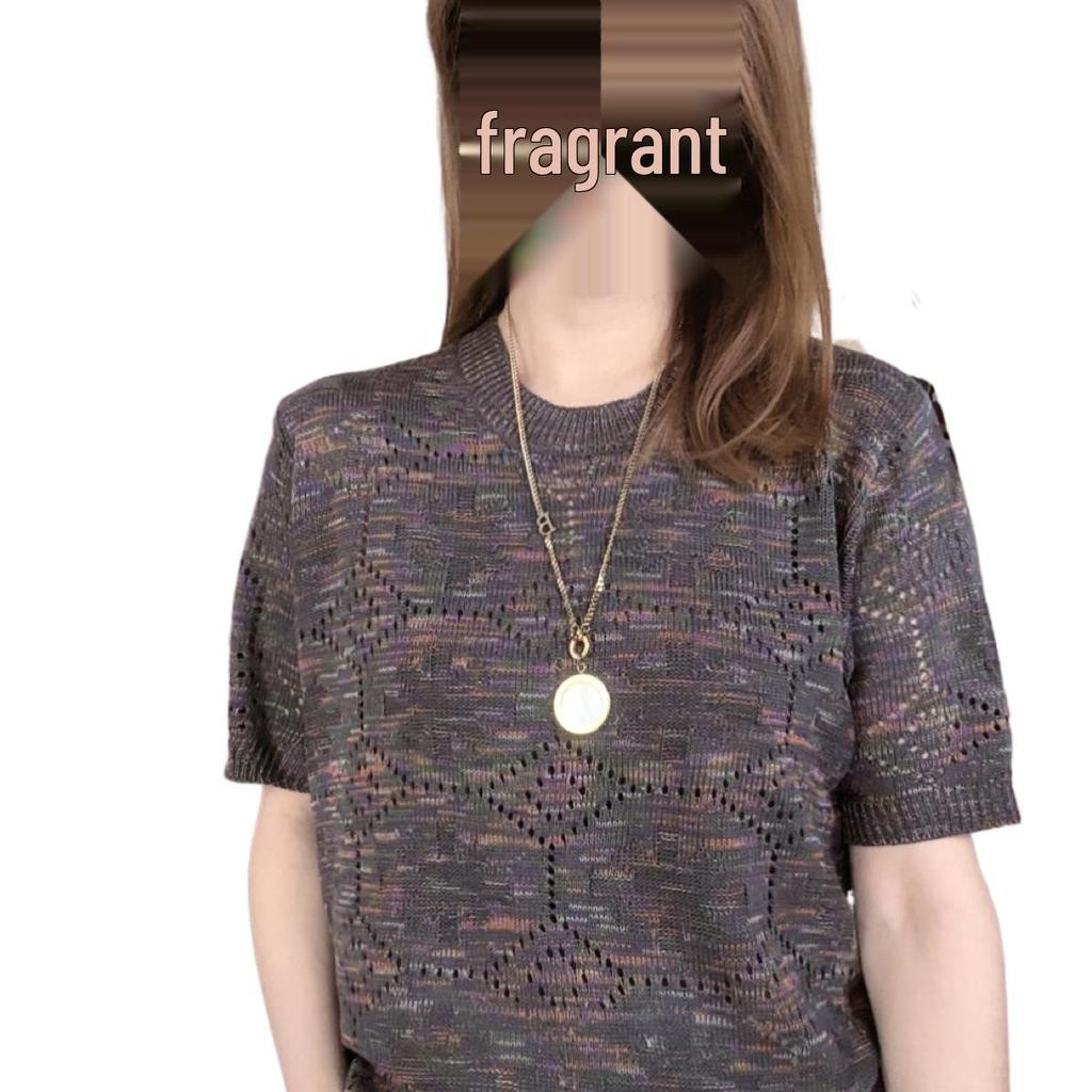 2026 Iridescent Round Neck Short Sleeve Knit Top - Women's Loose Slimming Fit