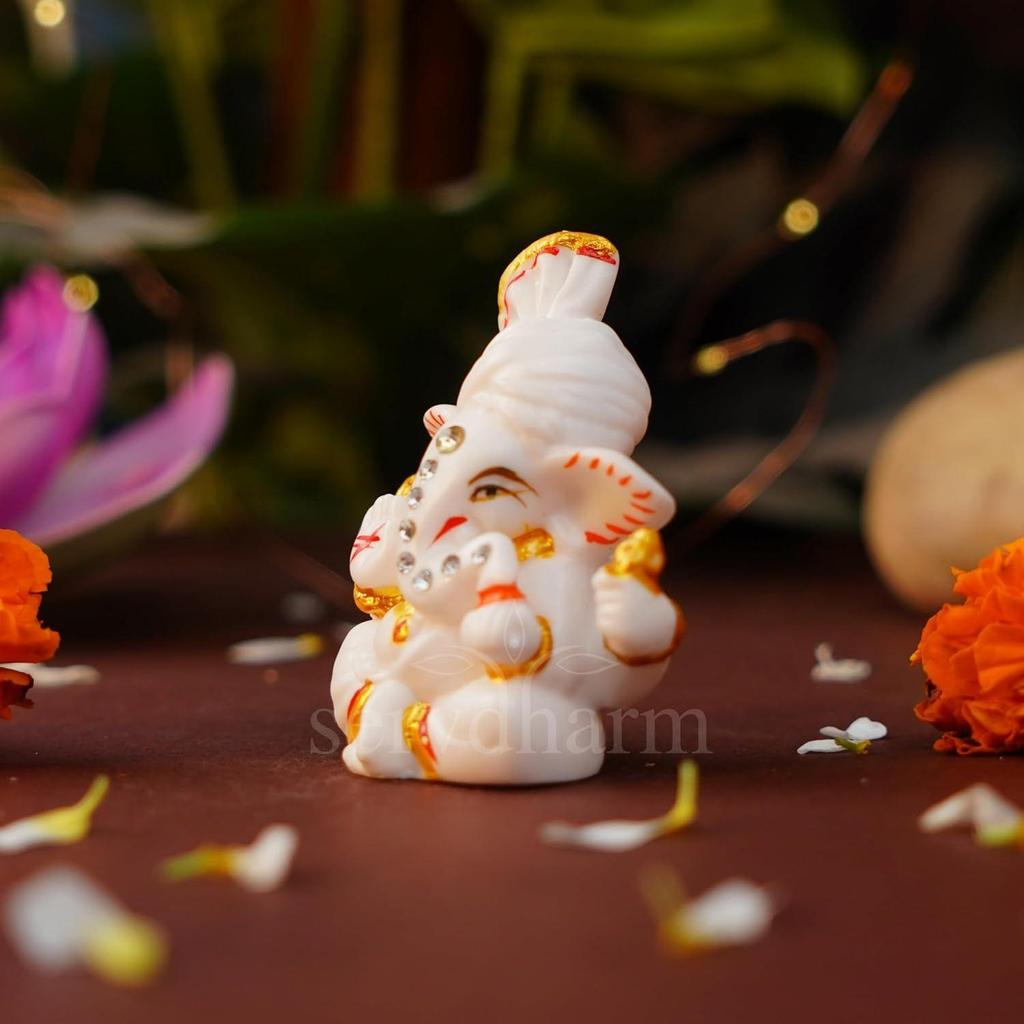 Pagri Ganesh Ji Murti Decorative Showpiece for Home Decor| Ganesh Idol for Car Dashboard Home Temple Office Desk Pooja Room