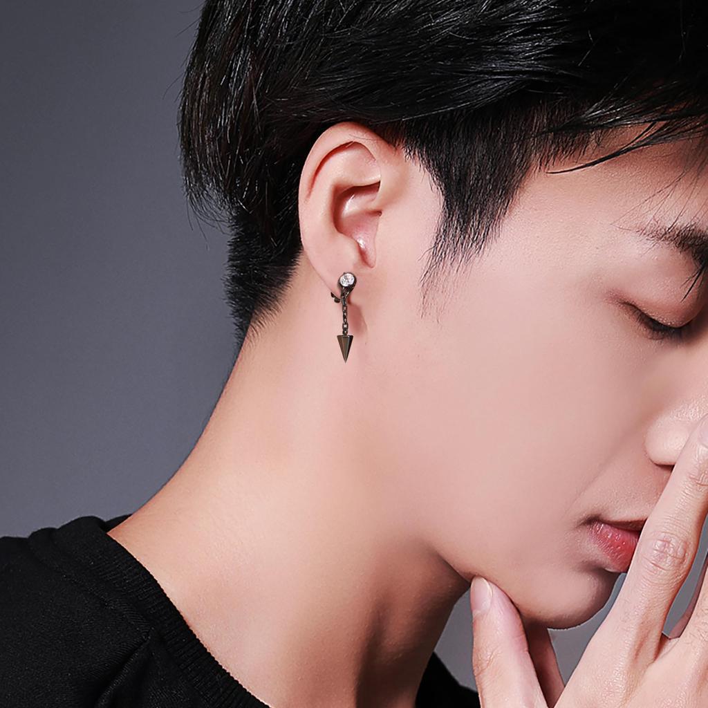 Earrings for Men and 925 Triangular for Everyday Birthday Gifts for Popular FH.bird Women, Black, Popular, Hypoallergenic, Silver, Earrings, Zirconia,