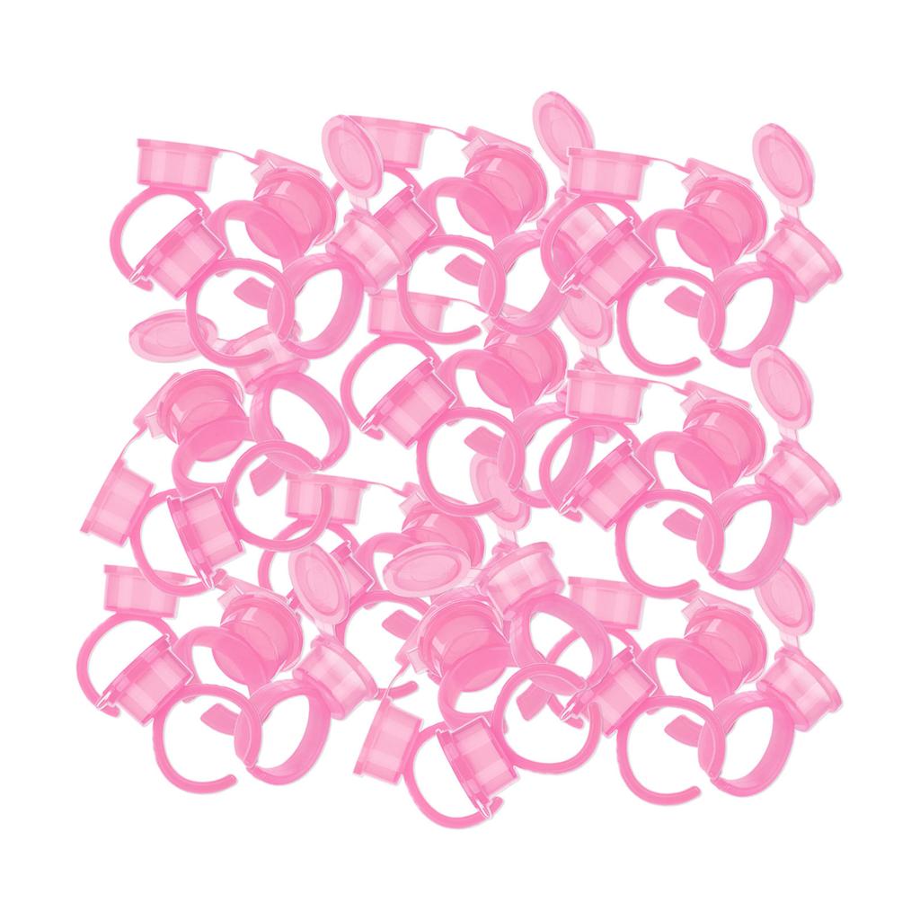 50Pcs Microblading Pigment Ring Cups with Cover for Tattoo Ink Semi Permanent Makeup Eyebrow Glue Container Pink
