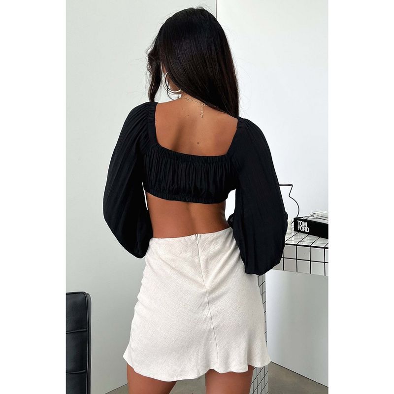 Fashion Style 2024 Summer New Arrival Versatile Low-Cut Sexy Slim Looking Pleated Tie Crop Top Short Long Sleeve Top
