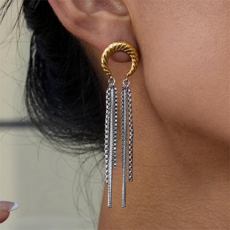 Moon Shaped Dangle Earrings With Moving Tassels Stainless Steel Party Daily Jewelry Lightweight Comfortable Jewelry