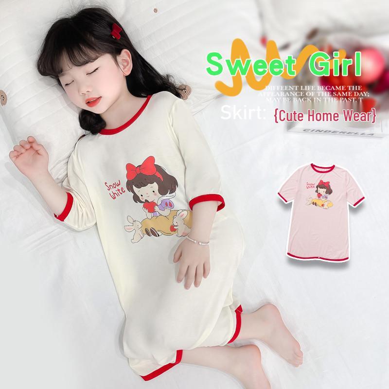 Girls' Cartoon Short Sleeve Summer Nightgown - Children's Sleepwear