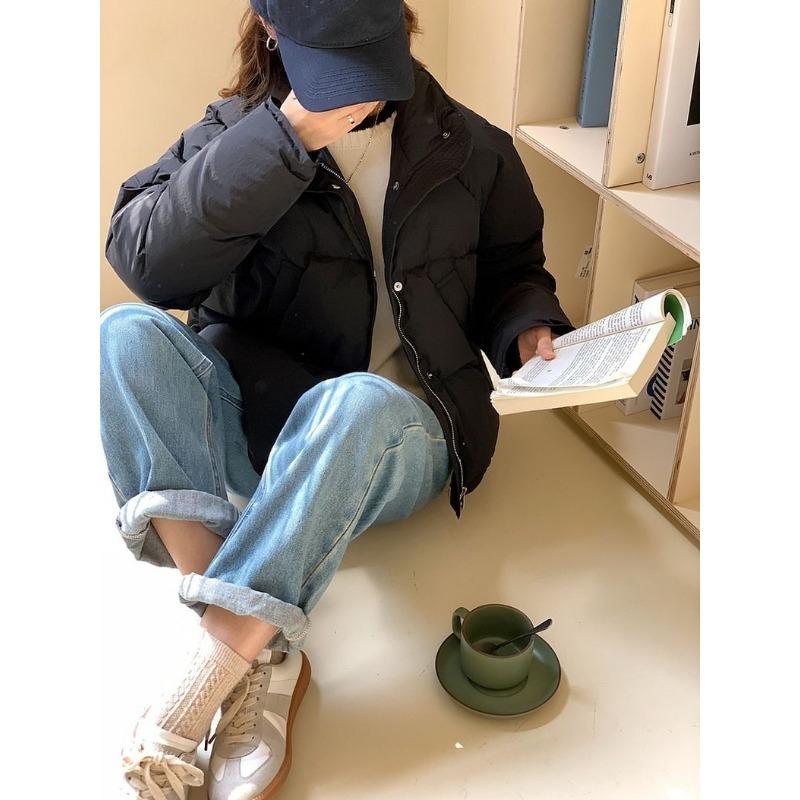 Winter Short Puffer Jacket Women Korean Style Slim Fit Cotton Coat Warm Down Alternative Outwear