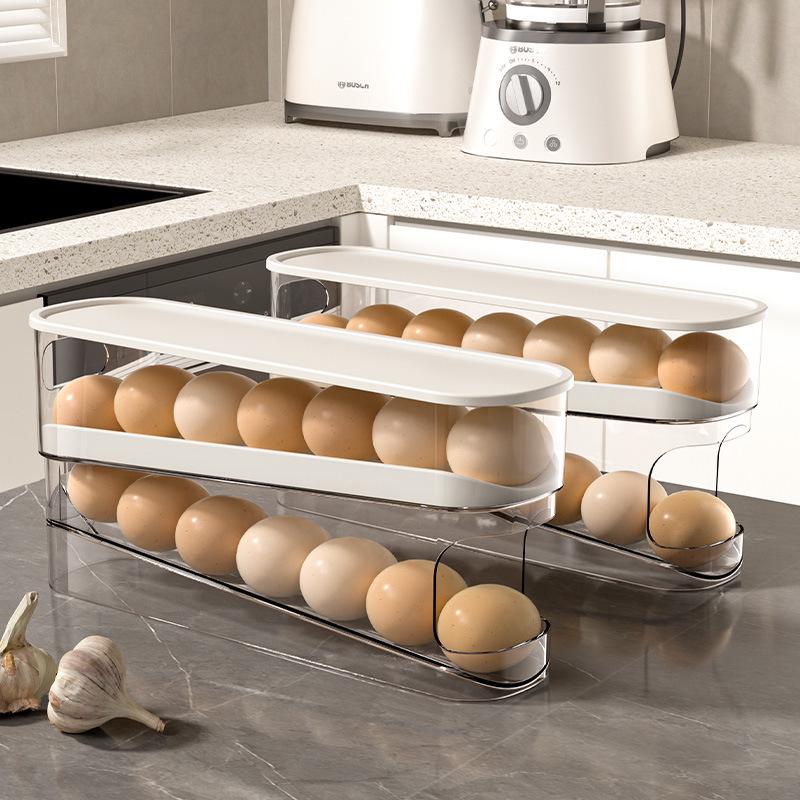 Transparent Dual-Color Slide Egg Box: Automatic Replenishing Refrigerator Door Tray for Fresh-Keeping and Storage